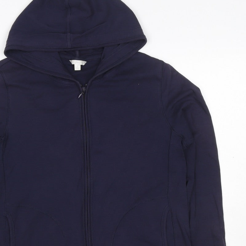Uniqlo Women Blue L Full Zip Hooded Cotton Stretch Hoodie