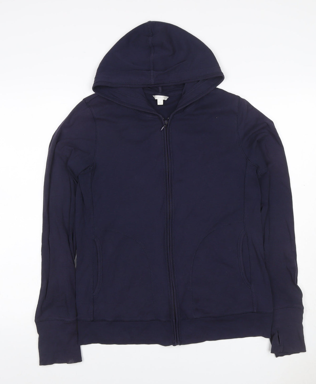 Uniqlo Women Blue L Full Zip Hooded Cotton Stretch Hoodie