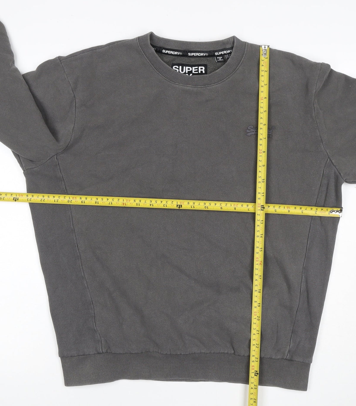 Superdry Men’s Grey S Crew Neck Pullover Sweatshirt Logo Cotton