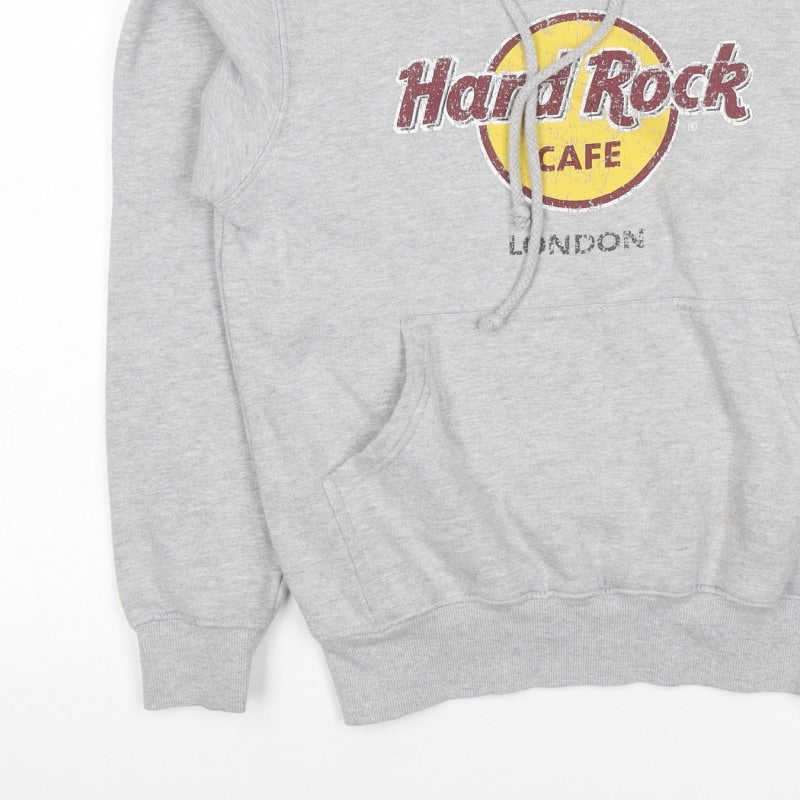 Hard Rock Cafe London Men Grey M Pullover Logo Hoodie
