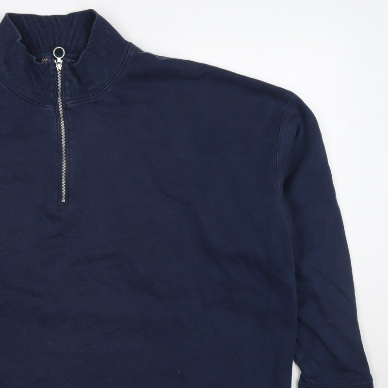 Marks & Spencer Women's Navy UK 22 Half Zip Cotton Blend Sweatshirt