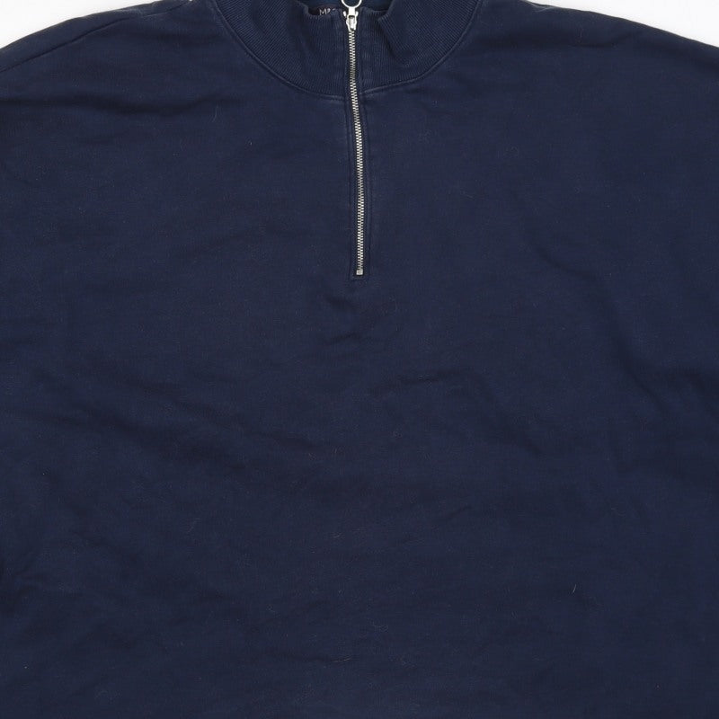 Marks & Spencer Women's Navy UK 22 Half Zip Cotton Blend Sweatshirt