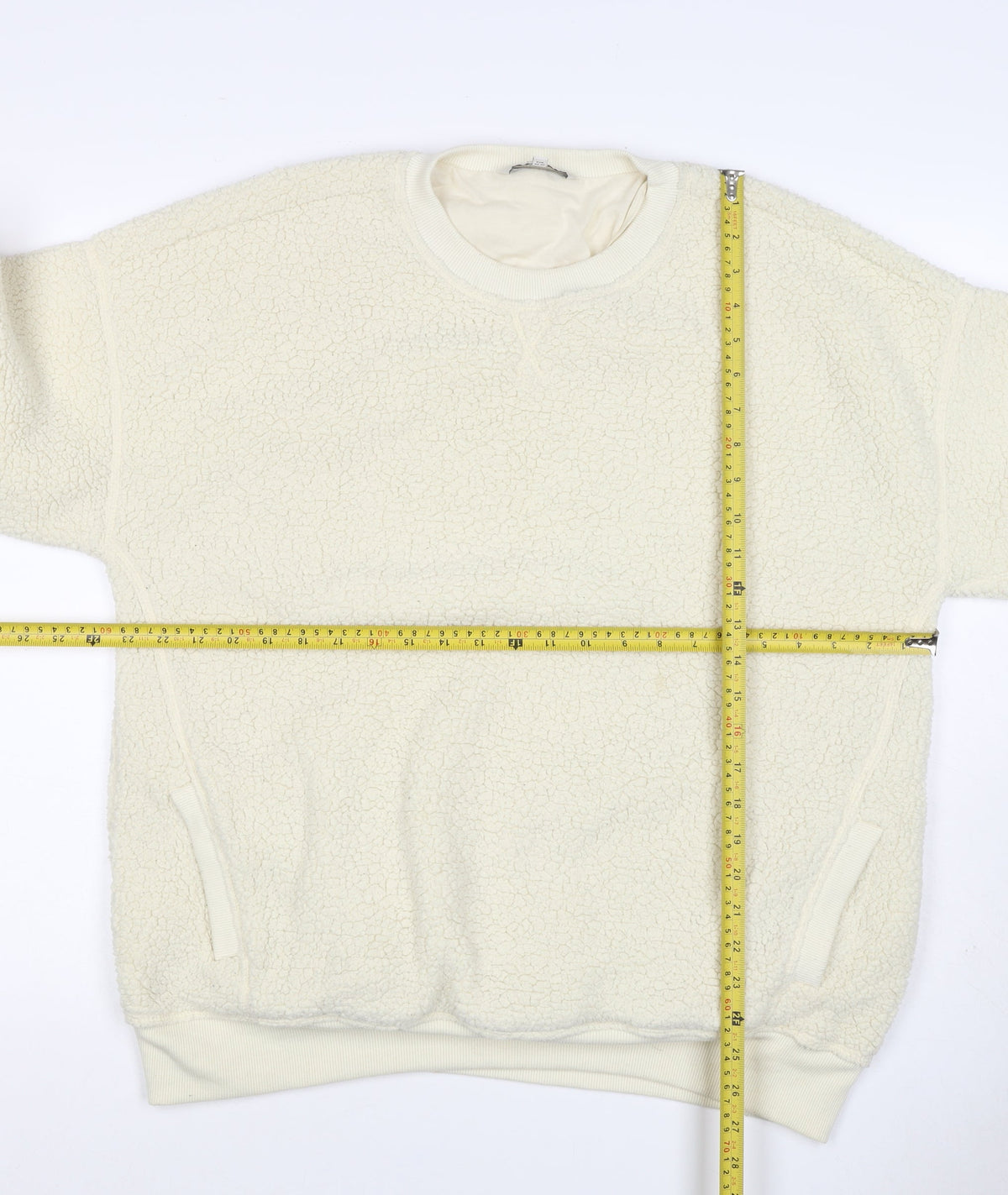 Next Women Ivory L Sherpa Fleece Crew Neck Pullover Sweatshirt Pockets