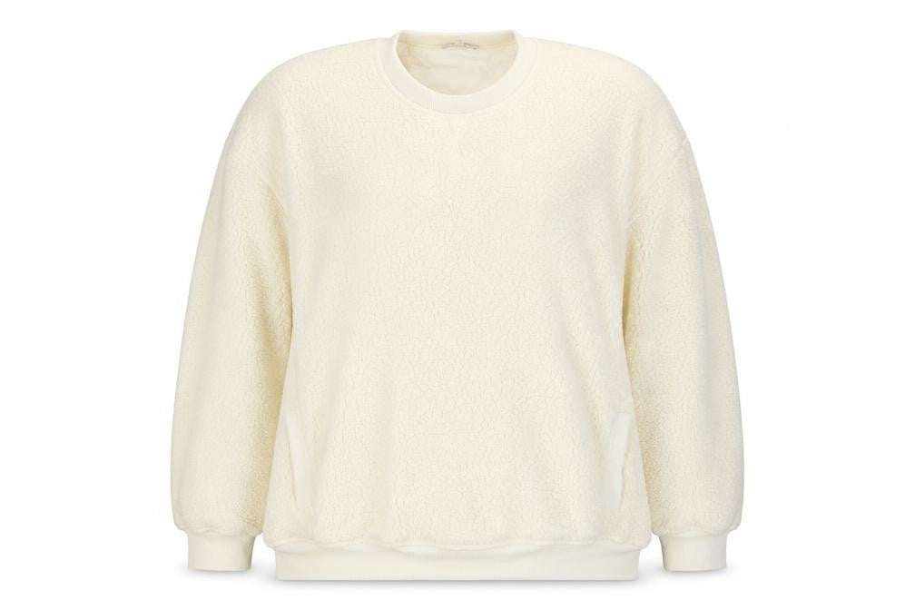 Next Women Ivory L Sherpa Fleece Crew Neck Pullover Sweatshirt Pockets