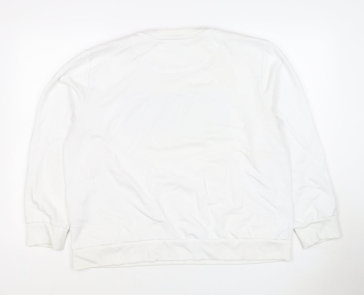 DKNY Women White XL Pullover Sweatshirt Sequin Logo Crew Neck