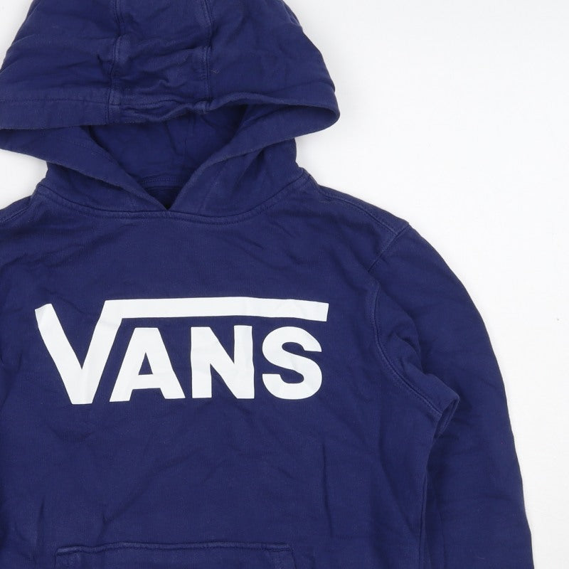 Vans Boys Blue Medium Pullover Hoodie Logo Print Cotton Hooded