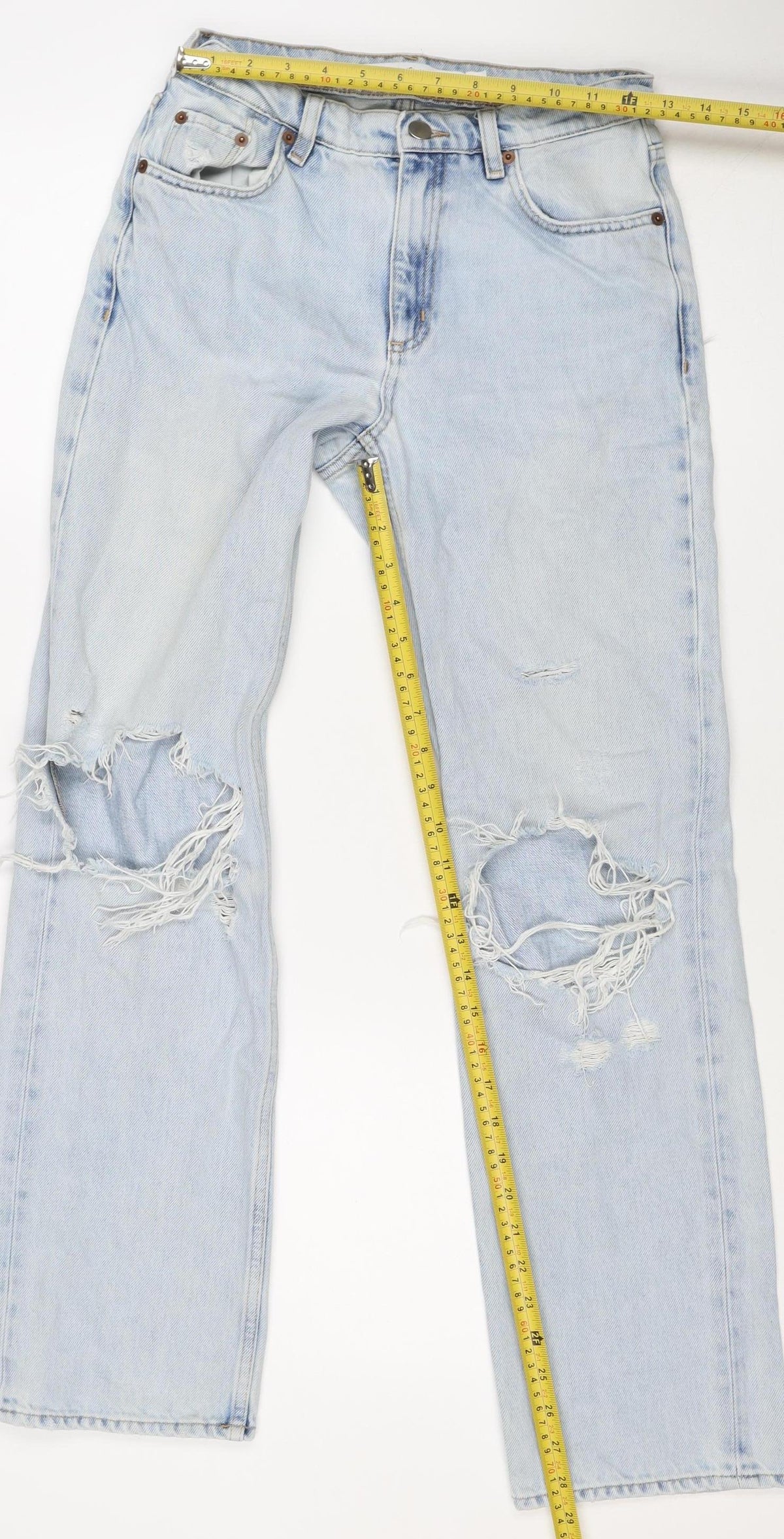 & Other Stories Women Blue UK 8 High Rise Distressed Straight Jeans