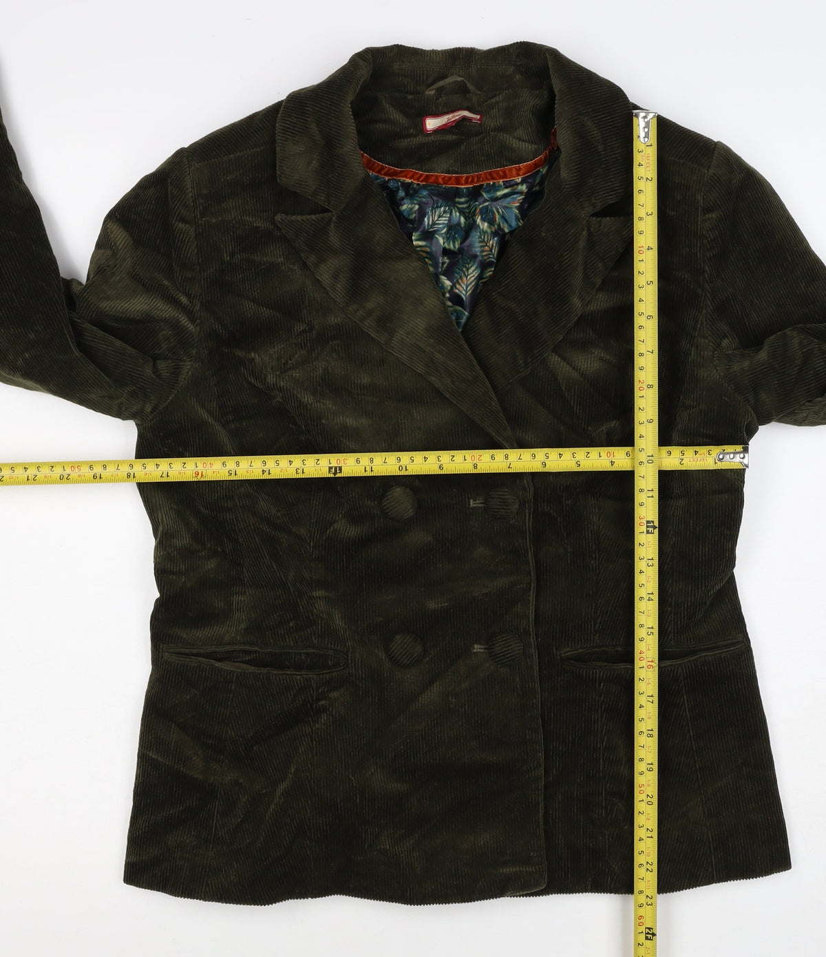 Joe Browns Women Green UK 12 Corduroy Double-Breasted Blazer Floral Lined