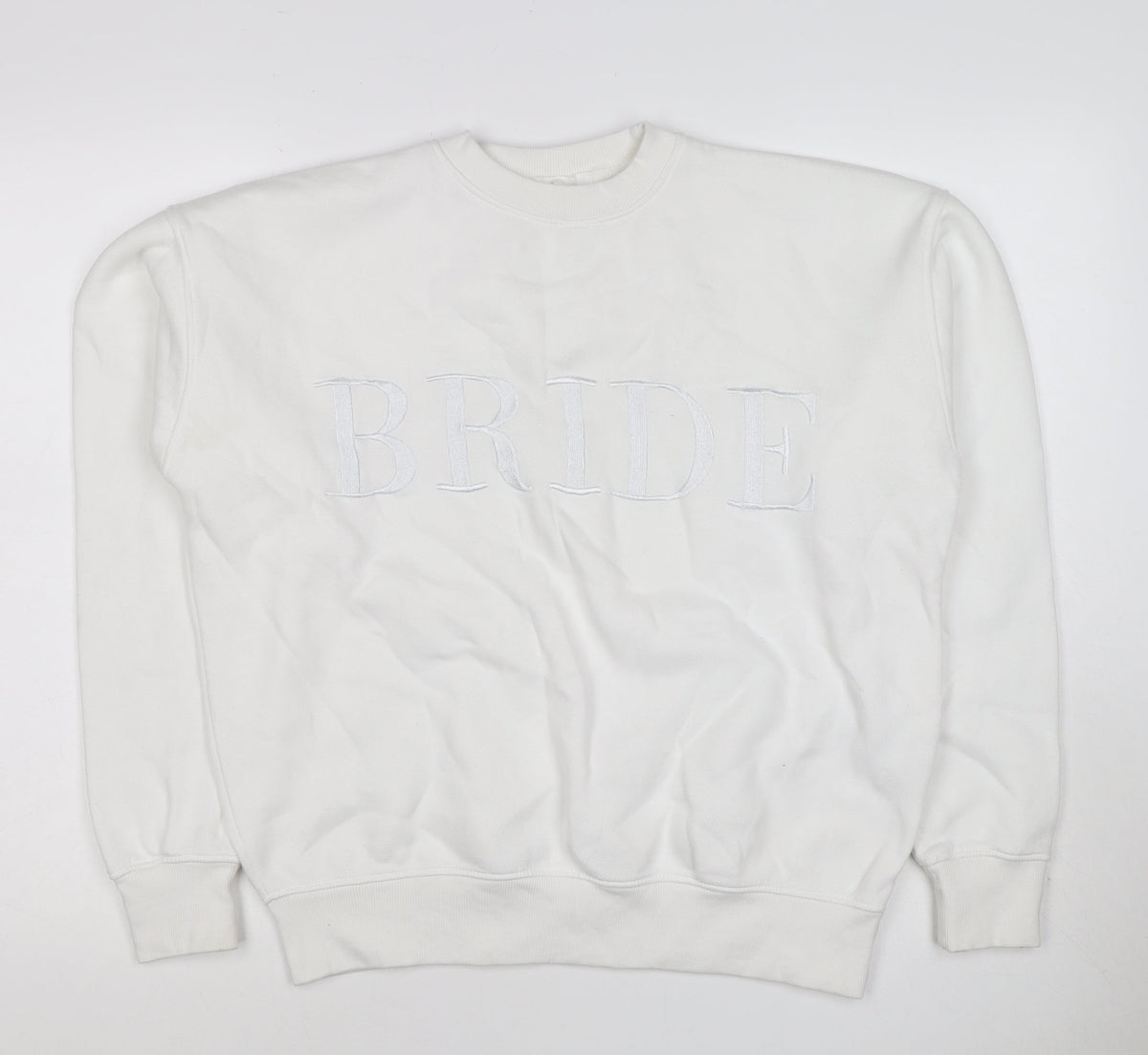 Six Stories Women’s White S Bride Embroidered Crew Neck Pullover Sweatshirt