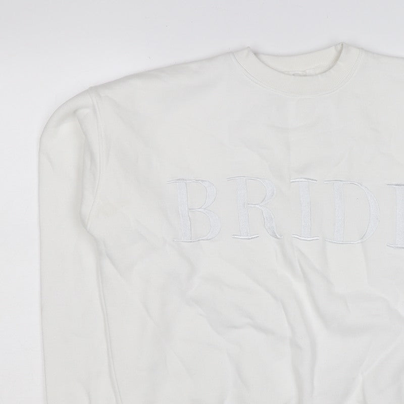 Six Stories Women’s White S Bride Embroidered Crew Neck Pullover Sweatshirt
