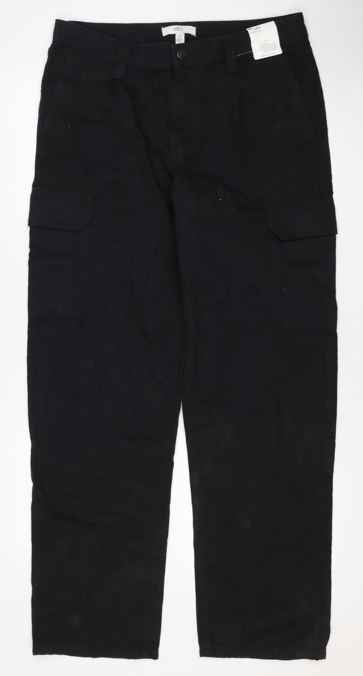 Marks and Spencer Men's Black M Long Straight Cargo Cotton Jeans