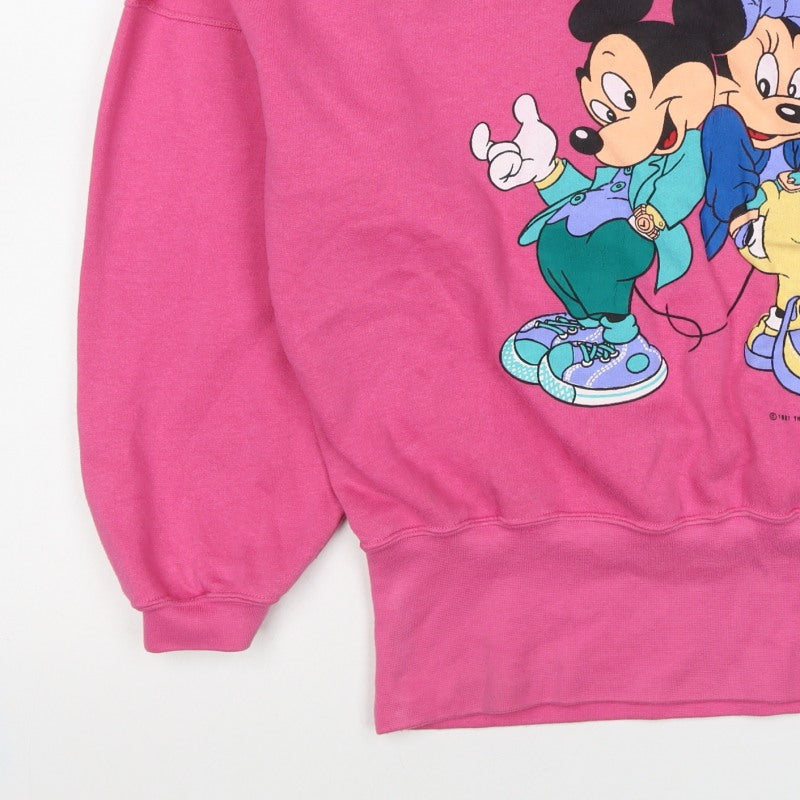 Disney Women Pink M Vintage 90s Mickey & Minnie Pullover Sweatshirt