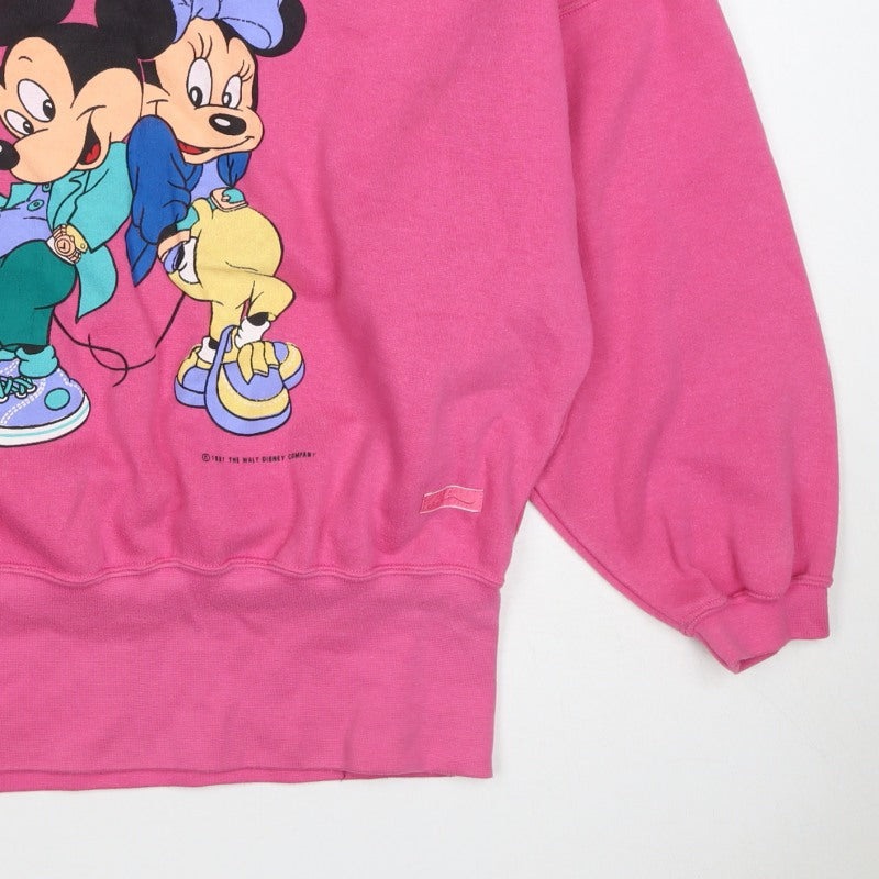 Disney Women Pink M Vintage 90s Mickey & Minnie Pullover Sweatshirt