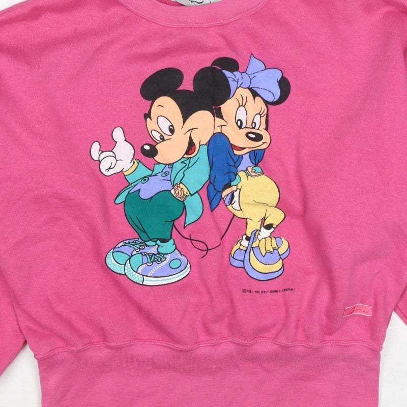 Disney Women Pink M Vintage 90s Mickey & Minnie Pullover Sweatshirt