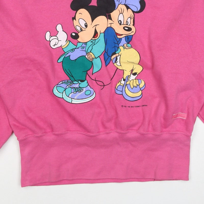 Disney Women Pink M Vintage 90s Mickey & Minnie Pullover Sweatshirt