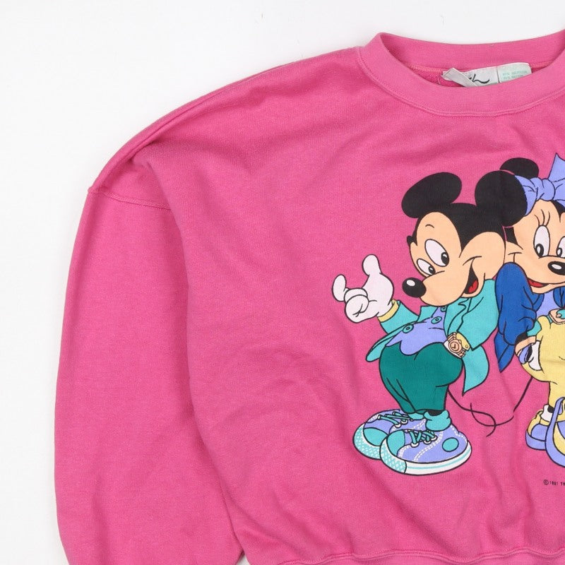 Disney Women Pink M Vintage 90s Mickey & Minnie Pullover Sweatshirt