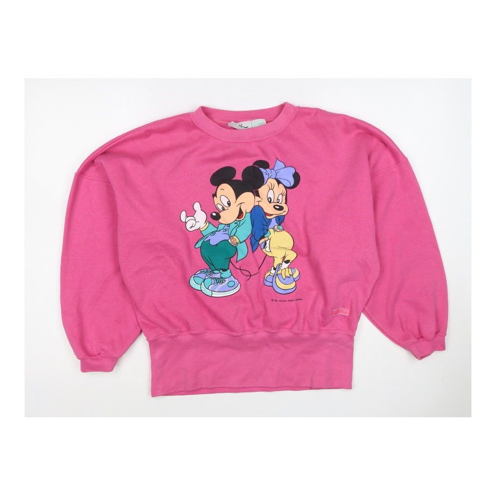 Disney Women Pink M Vintage 90s Mickey & Minnie Pullover Sweatshirt