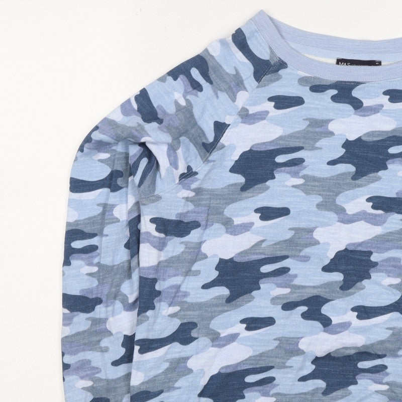 M&S Collection Women's Blue Camo Crew Neck Pullover Sweatshirt UK 14