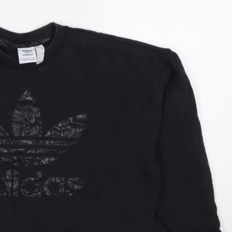 adidas Girls Black 9-10 Years Pullover Sweatshirt Trefoil Logo