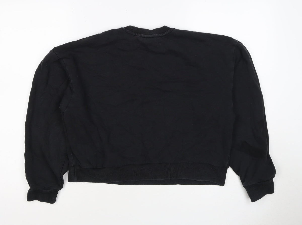 adidas Girls Black 9-10 Years Pullover Sweatshirt Trefoil Logo