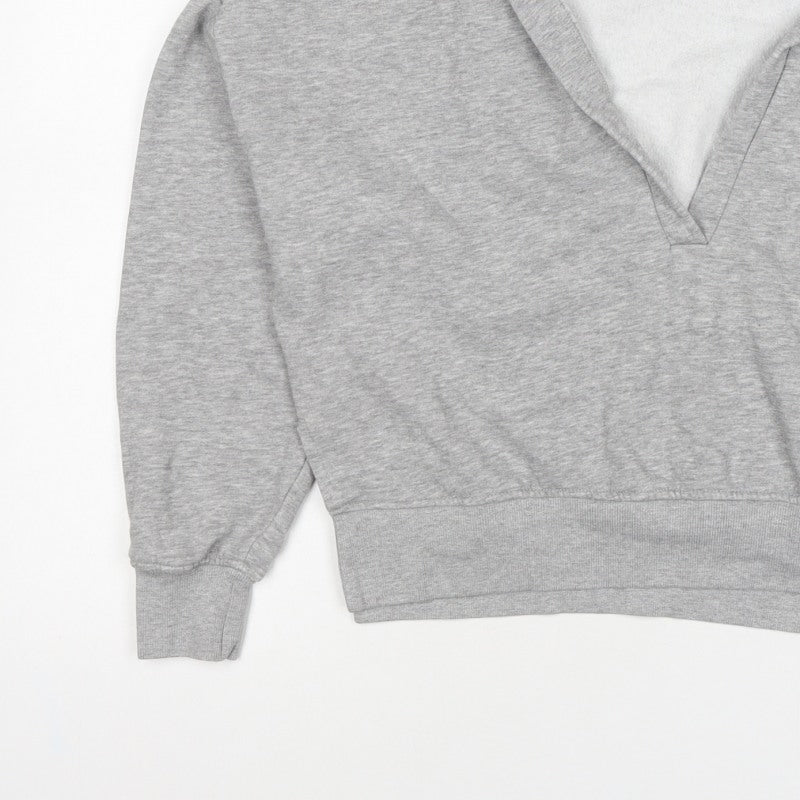 Monki Women Grey S Hooded V-Neck Pullover Sweatshirt Fleece