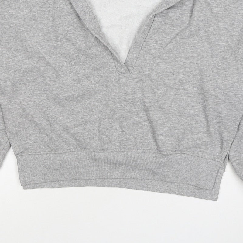 Monki Women Grey S Hooded V-Neck Pullover Sweatshirt Fleece
