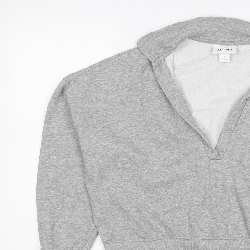 Monki Women Grey S Hooded V-Neck Pullover Sweatshirt Fleece