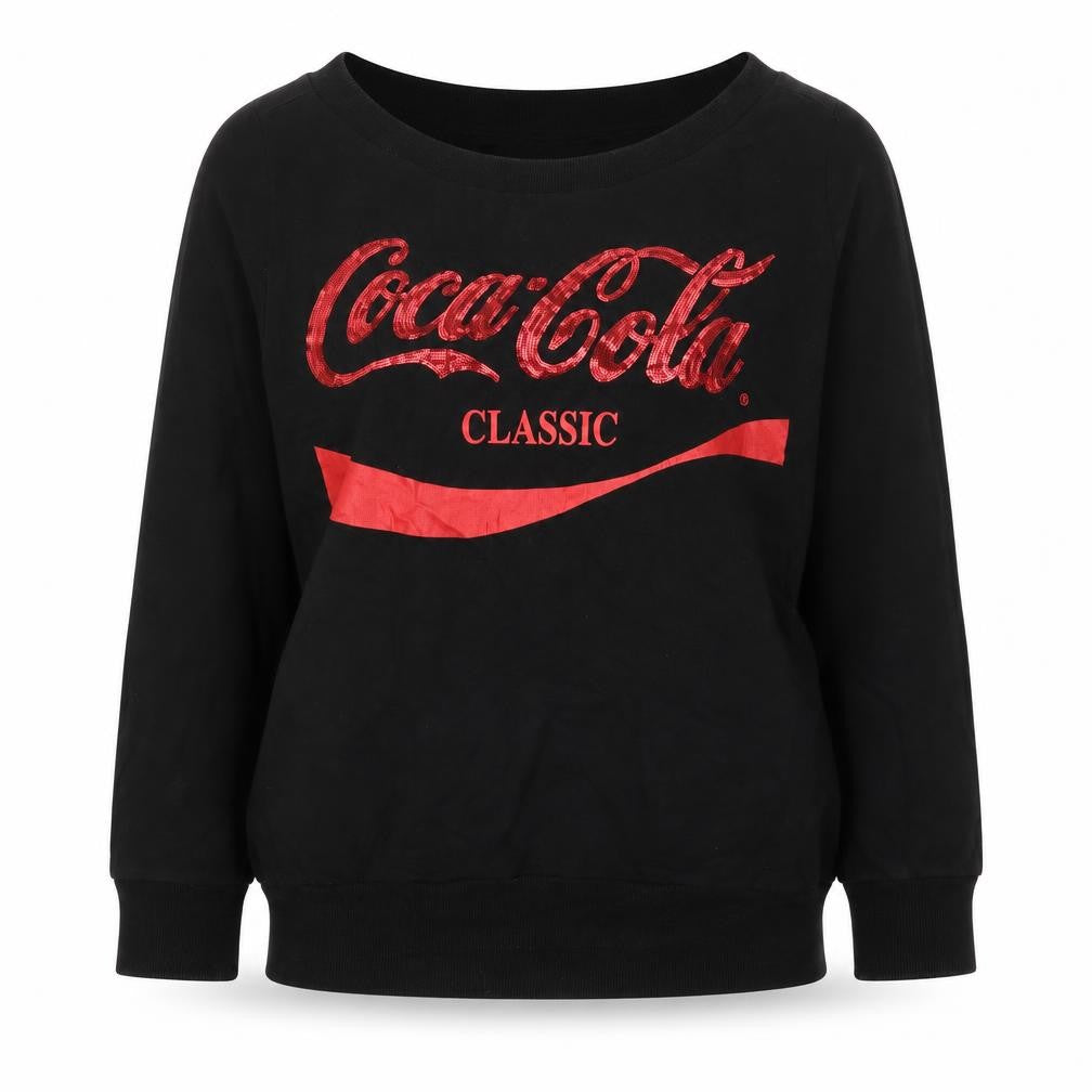 Coca-Cola Women’s Black L Classic Sequin Logo Pullover Sweatshirt