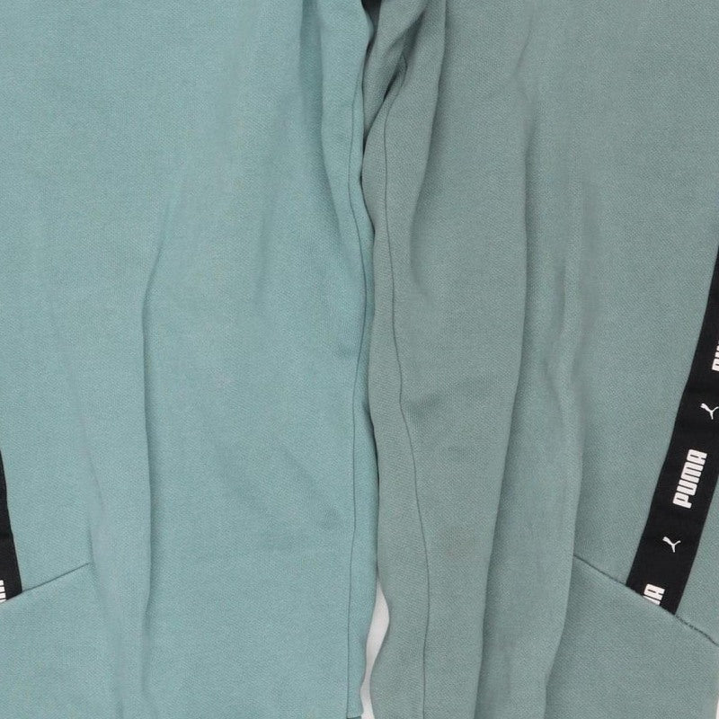 Puma Boys Green Track Pants 13-14 Years Cotton Blend Logo Tape Joggers