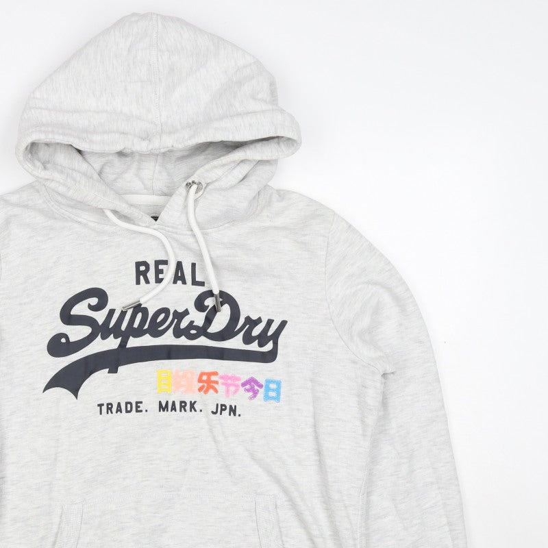 Superdry Women Grey UK 10 Pullover Hoodie Graphic Print Pockets
