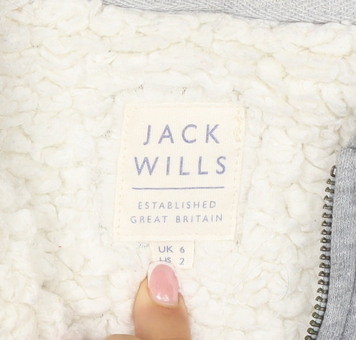 Jack Wills Women’s Grey UK 6 Full Zip Sherpa Lined Logo Hoodie
