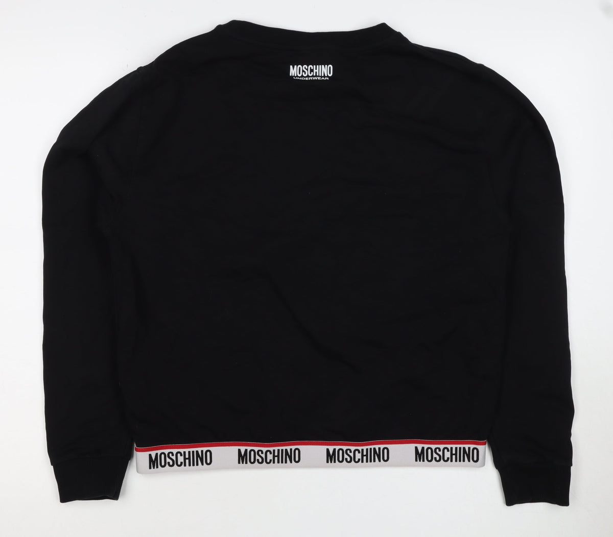 Moschino Women Black M Pullover Sweatshirt Logo Trim Crew Neck