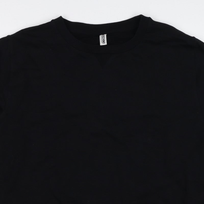 Moschino Women Black M Pullover Sweatshirt Logo Trim Crew Neck