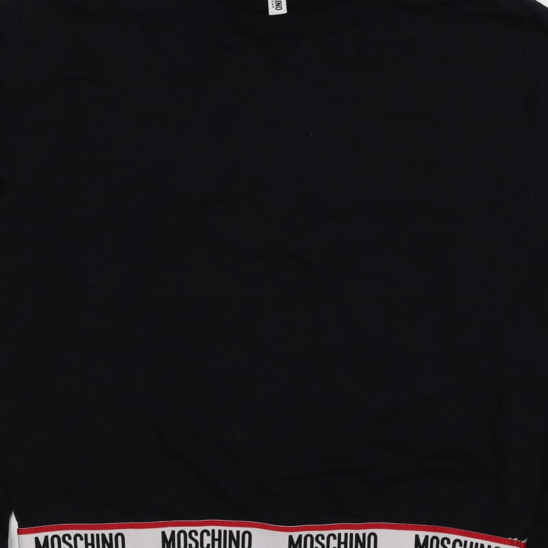 Moschino Women Black M Pullover Sweatshirt Logo Trim Crew Neck