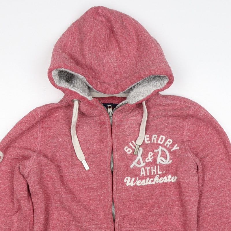 Superdry Women’s Pink XL Full Zip Logo Hoodie Sherpa Lined
