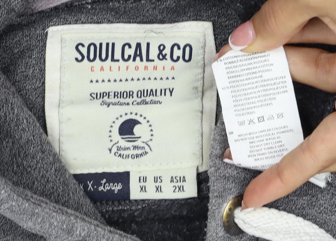 Soulcal & Co Men Grey 2XL Pullover Hoodie Logo Kangaroo Pocket