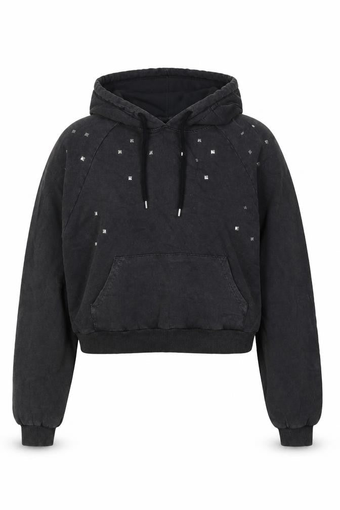 Clockhouse Women’s Black M Studded Pullover Hoodie Cotton