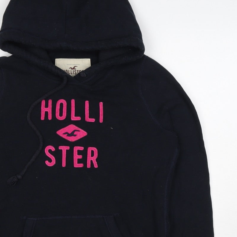Hollister Women Black Pink Logo Pullover Hoodie M Hooded Fleece
