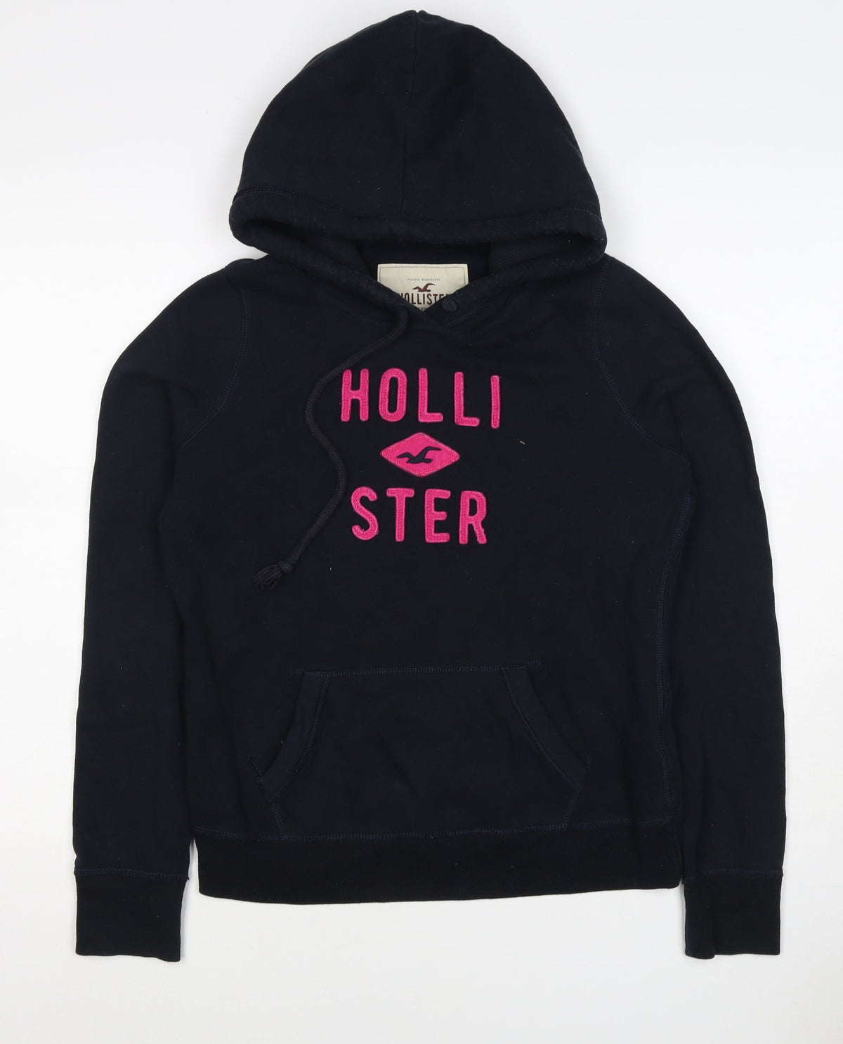 Hollister Women Black Pink Logo Pullover Hoodie M Hooded Fleece