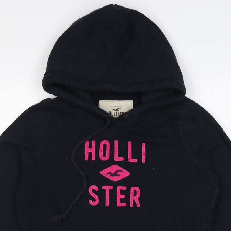 Hollister Women Black Pink Logo Pullover Hoodie M Hooded Fleece