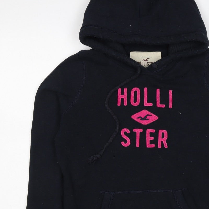 Hollister Women Black Pink Logo Pullover Hoodie M Hooded Fleece