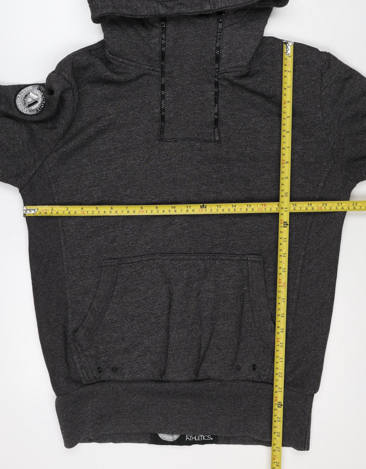 Superdry Men’s Grey XL Hooded Pullover Fleece Sweatshirt Zip Pocket