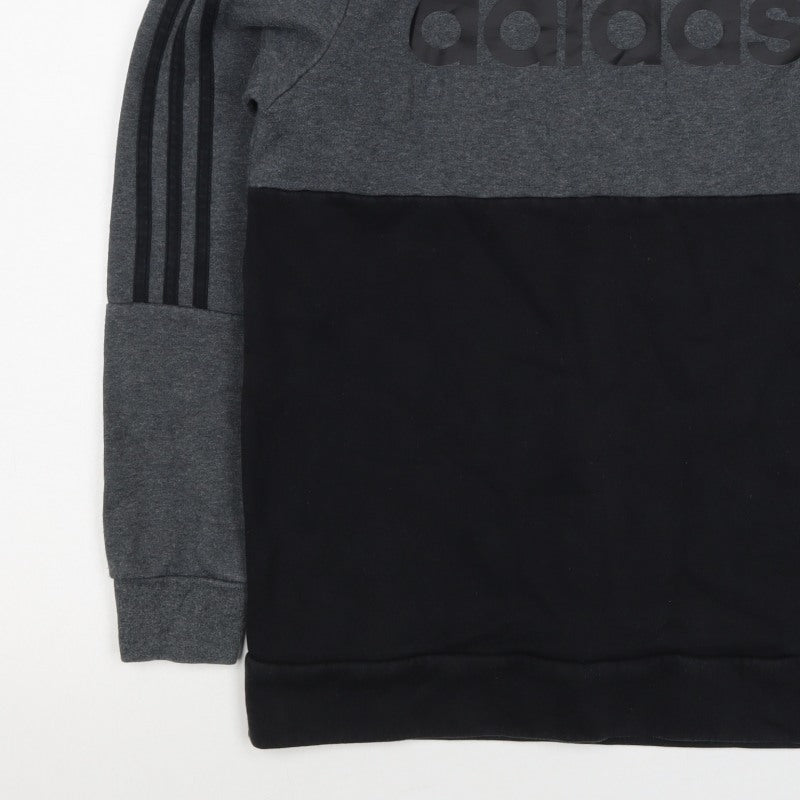 Adidas Boys Grey Black Colourblock Logo Pullover Sweatshirt 11-12 Years