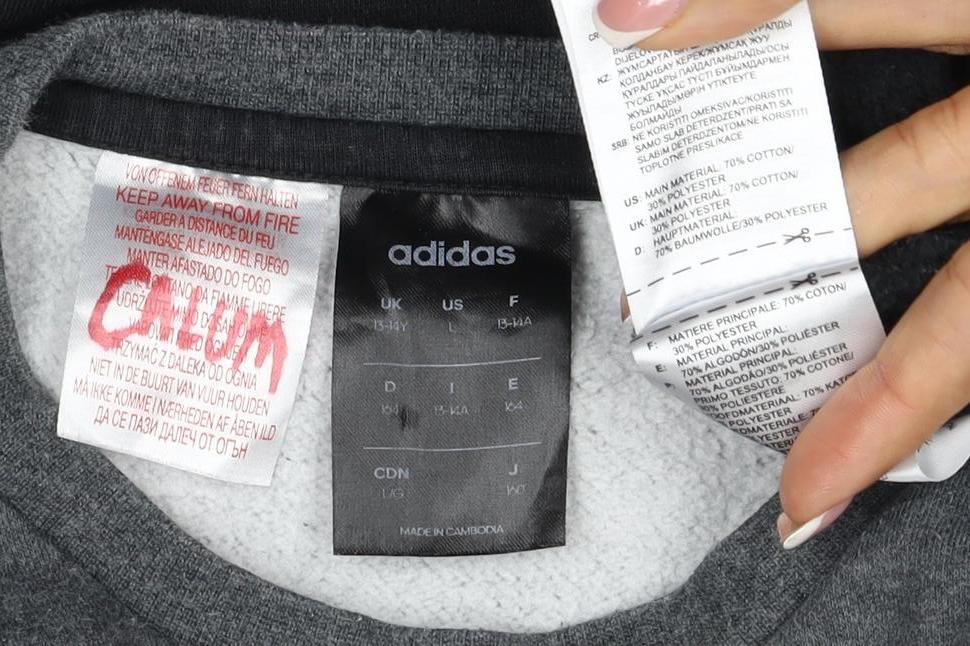 Adidas Boys Grey Black Colourblock Logo Pullover Sweatshirt 11-12 Years