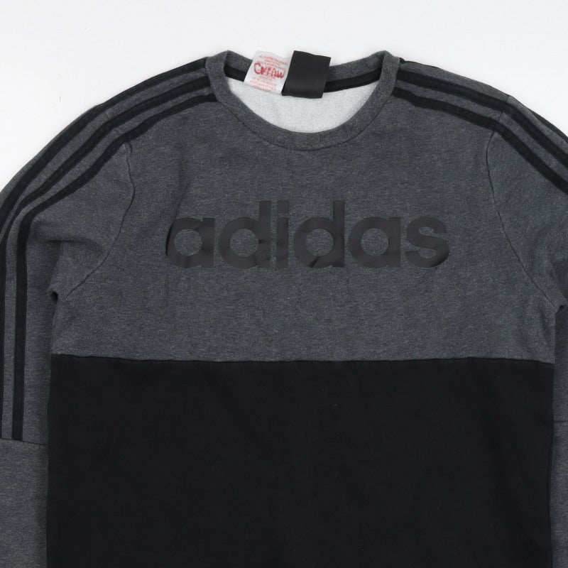 Adidas Boys Grey Black Colourblock Logo Pullover Sweatshirt 11-12 Years