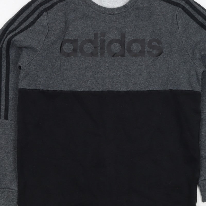 Adidas Boys Grey Black Colourblock Logo Pullover Sweatshirt 11-12 Years