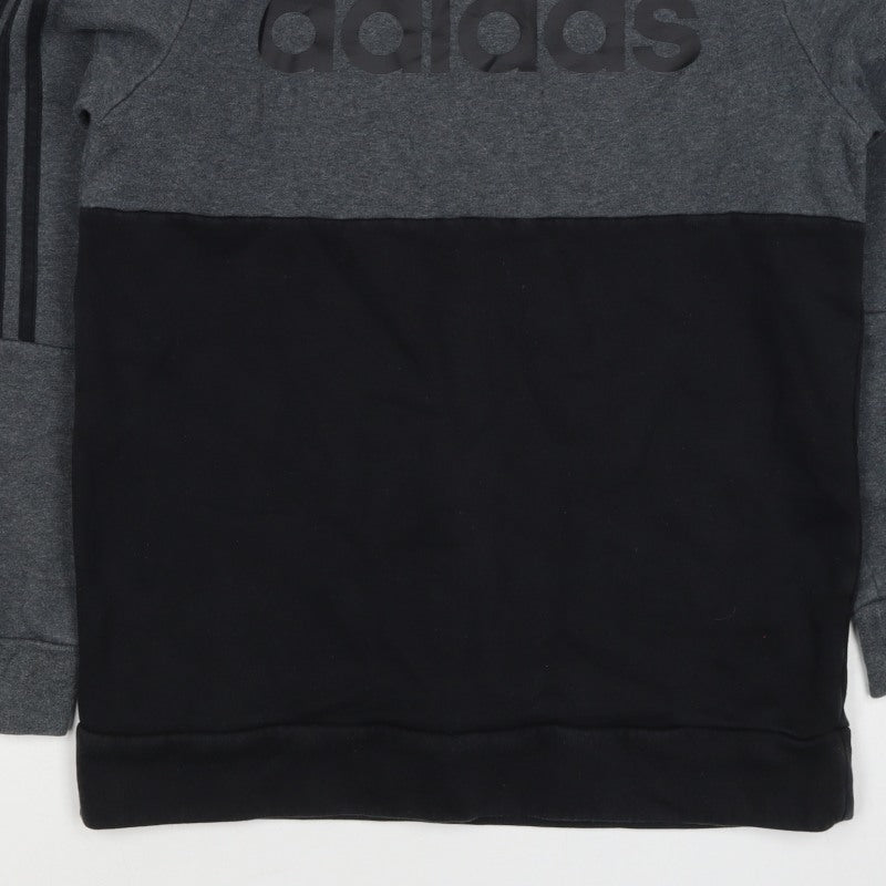 Adidas Boys Grey Black Colourblock Logo Pullover Sweatshirt 11-12 Years