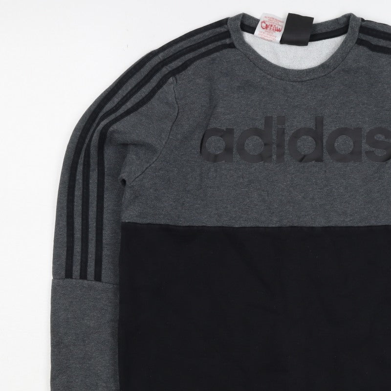 Adidas Boys Grey Black Colourblock Logo Pullover Sweatshirt 11-12 Years