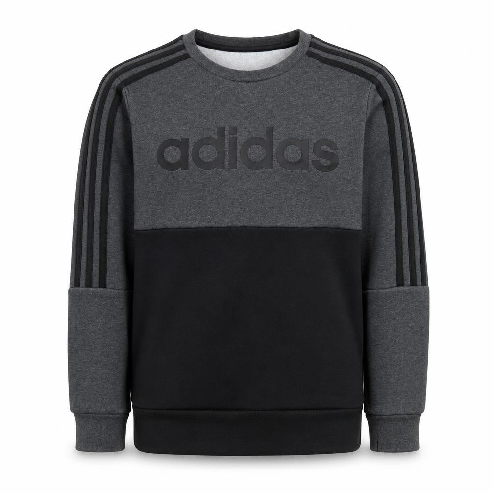 Adidas Boys Grey Black Colourblock Logo Pullover Sweatshirt 11-12 Years