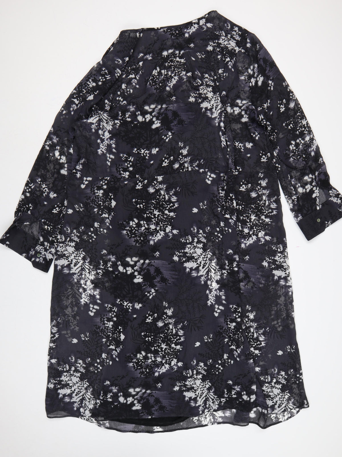 Debenhams Women Black Floral Chiffon Shift Dress UK 22 Long Sleeve